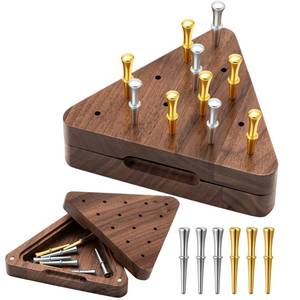lot 12047 image: Estune 1 Set 4.3 Inch Walnut Wooden Tricky Triangle Peg Game Portable Board Triangular Game Set with Storage Box for Adults Travel Party