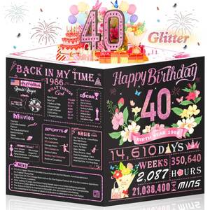 lot 12055 image: OLOSONG 40th Birthday Card for Women,Jumbo Pop Up 40th Birthday Cards for Her Friend,Back In 1986 Happy 40 Year Old Birthday Decorations for Wife Daughter Mom Funny Birthday Gifts,Rose Gold