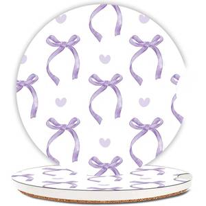 lot 12057 image: Cute pueple Ribbon Bow Absorbent Car Cup Coasters,Cup Holders,Cork Base Drink Coasters with Finger Notch for Easy Move of Car Cup Holder for Women Men 2.6(2 Pieces)