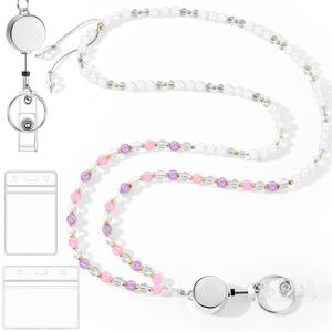 lot 12067 image: Retractable Lanyards for ID Badges Cute Teacher Lanyard with ID Holder Natural Stone Beaded Lanyard for Women��Texture Black��
