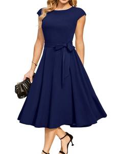 lot 12082 image: DRESSTELLS Womens Coctail Dresses for Wedding Guest, Formal Modest Funeral Tea Party Vintage Knee Length Pin Up Swing Aline Work Dress Navy Blue M