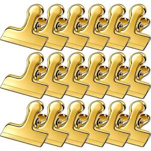 lot 12095 image: Chip Clips, 18 Pack Stainless Steel Bag Clips, 1.57 Heavy Duty Snack Bread Coffee Clip, Air Tight Seal Food Clip Clamp Office Paper Clamps for Food Packages, Kitchen, Office, Home, Fridge Gold