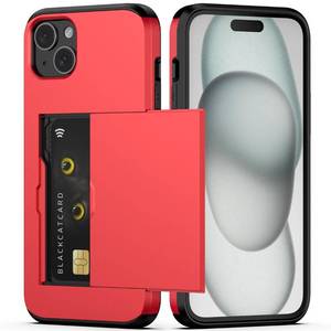 lot 12102 image: Nvollnoe Compatible with iPhone 15 Plus Case with Card Holder Heavy Duty Protective Dual Layer Shockproof Hidden Card Slot Slim Wallet Phone Cover for Women&Men 6.7 inch(Red)