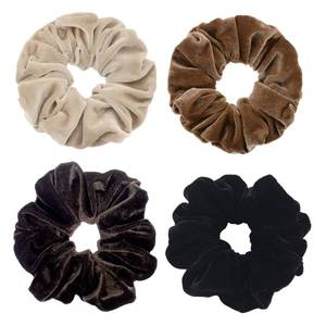 lot 12104 image: 4 Pack Large Velvet Scrunchies for Women, Hair Scrunchies for Thick Long Hair No Damage Hair Ties for Women & Girls (Neutral Color)