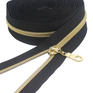 lot 12114 image: YaHoGa #5 Gold Metallic Nylon Coil Zippers by The Yard Bulk Black Tape 10 Yards with 25pcs Gold Pulls for DIY Sewing Tailor Craft Bag (Black)