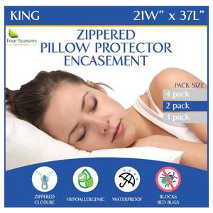 lot 12115 image: Four Seasons Essentials Waterproof King Pillow Protectors (Set of 2) �� Zippered Pillow Cover Hypoallergenic Dust Allergy Proof Encasement