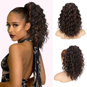 lot 12118 image: Isaic Ponytail Extension 12 Inch Long Wavy Curly Ponytails Drawstring Ponytail for Black Women Brown With Lighter Brown Highlights Pony Tails Hair Extensions Synthetic Hairpiece for Daily Use