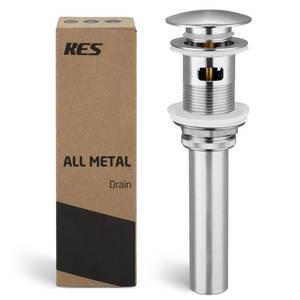 lot 12129 image: KES Bathroom Vessel Vanity Sink Pop Up Drain Stopper with Overflow for 1.6-1.9 Sink Hole, All Metal Rustproof Brass and 304 Stainless Steel, Brushed Nickel, S2008A-BN