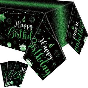 lot 12138 image: Tudomro 3 Pcs Happy Birthday Tablecloths Happy Birthday Party Decorations Plastic Table Cover Rectangular Cloths for Women Men Baby Shower Party Supplies, 108 x 54 Inch (Black Green)