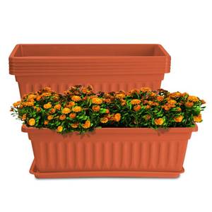 lot 13357 image: HOXHA 6 Pack Window Box Planter, 17 inches Plastic Vegetable Flower Planter Boxes with Tray, Rectangular Indoor and Outdoor Flower Pots for Windowsill, Patio, Porch, Garden Balcony