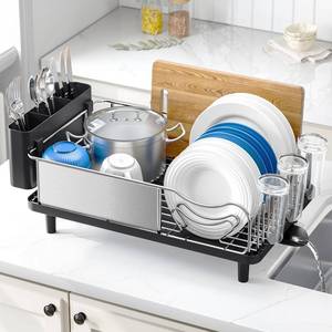 lot 13366 image: Urackify Stainless Steel Dish Drying Rack - Large Capacity Kitchen Counter Organizer with Drain Board, Utensil Holder & Detachable Cup Shelf, Surgical-Grade Rust-Proof Dish Drainer, Easy Assembly