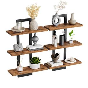 lot 13373 image: HOOBRO Floating Shelves, Set of 2 Wall Shelves, 3-Tier Wall Mounted Storage Shelves, Hanging Bathroom Shelves, for Living Room, Bedroom, Bathroom, Kitchen, Rustic Brown and Black BF31BJP201
