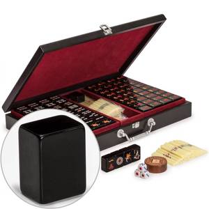 lot 13377 image: Yellow Mountain Imports Chinese Mahjong Game Set, Jet Set - with 148 Small-Size Black Tiles and Wooden Case, Wooden Spinner, Dice, and Scoring Sticks (for Chinese Style Game Play)