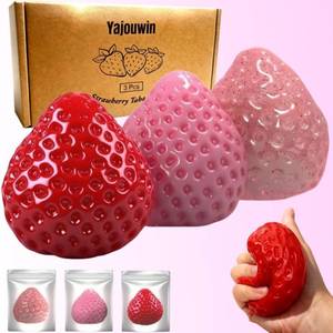 lot 14050 image: Handmade Strawberry Taba Squishy Toys 3Pcs Ultra Squishies Squishy Fidget Toys Kawaii Squeeze Toys for Kids and Adults,Relieves Stress Anxiety Gifts for Birthday,Party (Pink Red Transparent Powder)