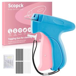 lot 14058 image: Stitch Gun for Clothes - Handheld Stitch Gun Quick Clothing Fixer - Tagging Gun - Includes 6 Needle, 1000 Black Fasteners & 1000 White Fasteners (PinkOrange)