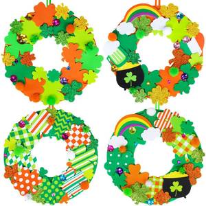 lot 14060 image: Winlyn 12 Sets St. Patricks Day Shamrock Wreath Sign Decorations Foam St. Patricks Day Craft Kits Lucky Shamrock Four-Leaf Clover Rainbow Foam Stickers for Kids Party Favors Classroom Activities
