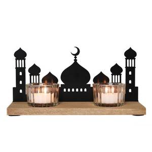lot 14066 image: Wooden Ramadan Decorations for Home, Mosque Candle Holder with 2 Glass Tealight Votive Holders, Eid Mubarak Table Decor Centerpiece, Islamic Gifts for Ramadan Kareem, Muslim Home Decor