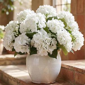 lot 14075 image: Daynight 4 Pcs Hydrangea Artificial Flowers Outdoor Silk Bouquets, UV Resistant Faux Hydrangeas Flowers for Table Vase Centerpieces Outside Party Wedding Baby Shower Home Outdoor Decor (4, White)