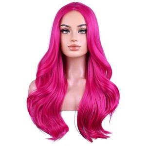 lot 14079 image: BERON Hot Pink Long Wigs for Women Girls Magenta Curly Wavy Hair Wig Middle Part Dark Pink Heat Resistant Synthetic Fiber Wigs