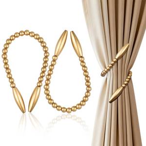 lot 14080 image: OCIOLI 2 Pack Twist Curtain Tie Backs, Boho Curtain Holdbacks, Wood Bead Curtain Tiebacks, Decorative Curtain Holders for Bedroom Decor, Boho Room Decor, Nursery Decor, Farmhouse Decor (2, Gold)