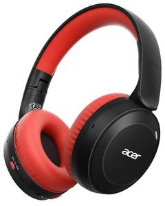 lot 14082 image: acer Kids Bluetooth Headphones, 8594dB Volume Limiter, Foldable Wireless Over-Ear Headphones for iPad, Travel, 60H Playtime, Bluetooth 6.0, Built-in Mic, Black Red, OHR668