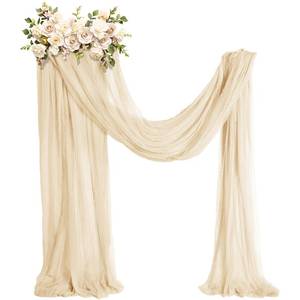 lot 14085 image: Teenyyou 3 x 100 ft Wedding Arch Draping Fabric, Extra Long Romantic Boho Gauze Backdrop Curtains for Wedding Backgrounds Arch Ceremony Birthday Party Table Decorations(1181 x 36in,Beige)