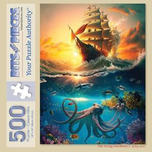 lot 14093 image: Bits and Pieces �� 500 Piece Jigsaw Puzzle for Adults �� The Flying Dutchman 2 - Seven Seas Ship Octopus by Artist Ray Heere, Completed Puzzle Size 18 x 24