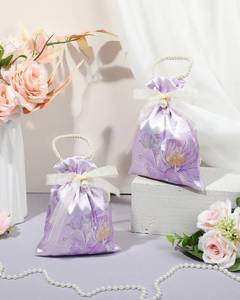 lot 14095 image: LYSXP Satin gift bags with drawstring & Handles,5x7 Inch 10Pcs Elegant Satin Printed Small Bags for Weddings, Small gift bags,Birthdays & Holidays (purple)
