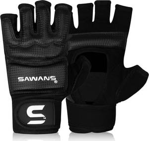 lot 14100 image: SAWANS MMA Gloves Karate Mitts Punch Bag Boxing Gloves Martial Arts Combat Taekwondo Kickboxing Mitts Fighting Grappling Training for Womens Mens Adults (Black, S)