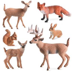 lot 14102 image: Skylety 6 Pcs Woodland Animals Figures Forest Deer Rabbit Squirrel Figurines Miniature Reindeer Family Woodland Animal Toys Cake Toppers for Wedding Birthday Party Decoration Favors