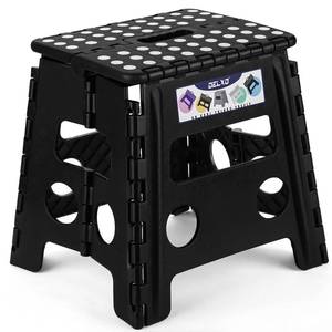 lot 14107 image: Delxo Folding Step Stool, 13 inch Non-Slip Foldable Stools Up to 300 LBS, Step Stool with Handle, Lightweight for Kitchen, Bathroom, Bedroom, Garden, Black, 1PC