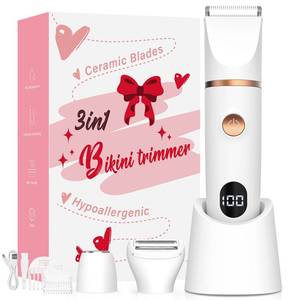lot 14112 image: Crolanli Bikini Trimmer for Women, 3-in-1 Electric Razors for Women, IPX7 Waterproof Rechargeable Cordless Pubic Hair Shaver, with LED Display, for Ladies Bikini Pubic, Face, Underarms, Legs(White)