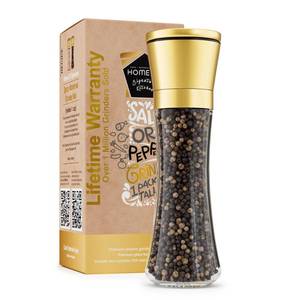 lot 14122 image: HOME EC Original Stainless Steel Salt or Pepper Grinder 1pk - Adjustable Ceramic Sea Salt Grinder or Pepper Mill - Tall Glass Spice Shaker - Spice Mill wEbook (Gold)