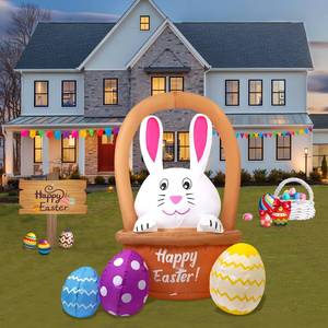 lot 15331 image: InfleasJoiy 8FT Bunny Driving Easter Inflatable Decoration with Built-in LED Lights for Holiday Celebration Decorations for Yards, Lawns and Patios