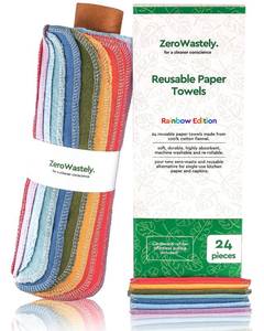 lot 15340 image: Reusable Paper Towels - Value Pack of 24 Paperless Paper Towels - 100% Cotton, Super Soft, Absorbent, Washable and Made To Last