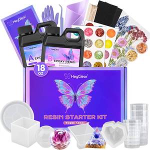 lot 15343 image: HeyClear Epoxy Resin Kit with Molds for Beginners -18 oz Super Clear and Hard Resina Complete Craft Supplies Set for Starter Casting Arts Crafts for Adults, DIY Creation Gifts