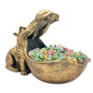 lot 15352 image: aboxoo Hippo Statue Home Resin Hippopotamus Figurine Sculpture Table Art Decoration Sundries Key Container Storage Box (Gold)