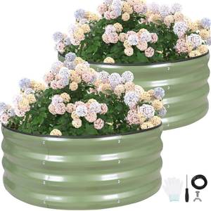 lot 15355 image: G GOOD GAIN Round Raised Garden Bed - 3Pcs 2x2x1ft Galvanized Steel Planter Boxes Outdoor with Rubber Edge Trim  Metal Raised Beds for Gardening Vegetables Flowers Fruits Herbs (Olive Green)