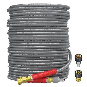 lot 15356 image: Heliwoo Pressure Washer Hose 100ft 4200PSI with 38 Quick Connect, 14 Commercial Grade Steel Wire Braided Kink Resistant Power Washer Extension Hose, Flexible Replacement Hose Adapter Set