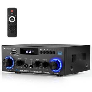 lot 15368 image: Romicta AK50MAX Stereo Audio Amplifier, Home Audio Stereo Receiver Bluetooth 5.0 with 400W 2.0 Channel FM Radio, Echo, USB, SD Card, AUX with Remote Control Home Theater Audio Stereo System