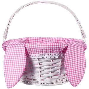 lot 16033 image: Hushee Easter Willow Gift Basket 11�7 Easter Wicker Bunny Baskets with Folding Handle Plaid Liners for Kids Toys Eggs Hunt Wood Bunny Bucket Decorations(Pink and White Plaid)