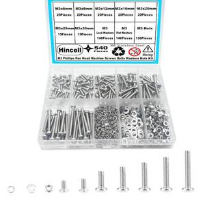 lot 16042 image: Hincell 540pcs M3 Phillips Pan Head Machine Screws, Metric Screws Bolts Washers Nuts Kit, 304 Stainless Steel (M3 x 6mm  8mm  12mm  16mm  20mm  25mm  30mm)