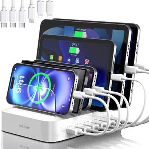 lot 16047 image: MSTJRY Charging Station for Multiple Devices  6 Port USB Charger Stations - Family Multi-Device Organizer Charging Dock - Designed for iPhone iPad Android Cell Phone Tablet and Electronic, White