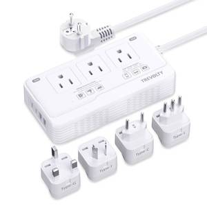 lot 16056 image: TREVOLTY 2000W Voltage Converter US to Europe for Hair Dryer, 220V to 110V Converter for European Travel with 3 AC 2 USBC 2 USBA Ports, European Travel Plug Adapter with Type CGIL (White)