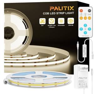 lot 16061 image: PAUTIX COB LED Strip Lights,UL Listed Dotless LED Lights with RF Remote,32.8ft Natural White 4000K Super Bright Dimmable 24V Flexible LED Tape Light,Kitchen Cabinet,Office,Stairs,Shelf Indoor Lighting