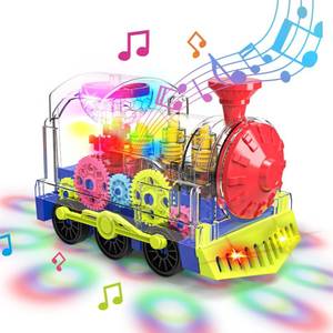 lot 16076 image: Kizeefun Light Up Train Toy for Toddlers Transparent Gear Car Toy for Kids with Cool Light and Music Educational Crawling Toys for Baby Boys and Girls