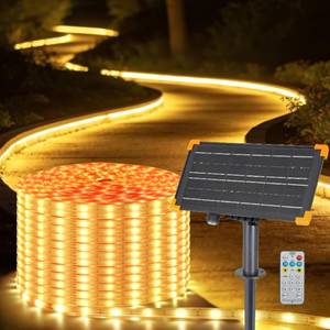 lot 18247 image: DBFAIRY Outdoor Solar Strip Lights 66Ft, 640 LED Solar Strip Lights Dimmable with Remote & Strong Adhesive, IP67 Waterproof Flexible Tape Lights for Patio Garden Pool Camping Decor (Warm White)