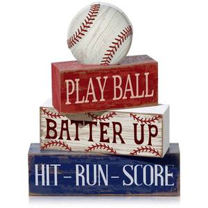 lot 18255 image: Yuntau 4 Pcs Baseball Decorations Sports Wooden Sign Baseball Centerpieces for Tables Tiered Tray Decor Decorative Mini Faux Book Stack Block for Bedroom Boys Room Mantel Shelf Senior Night Gifts