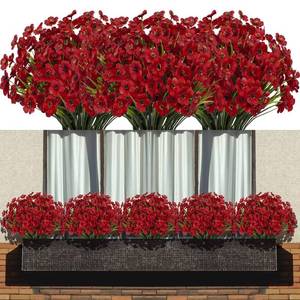 lot 18257 image: LANKAMO 15 Bundles Artificial Flowers Fake Silk Flowers Outdoor UV Resistant Faux Flowers Plastic Fabric Greenery Plants for Hanging Planter Kitchen Home Office Wedding Garden Decoration (Deep Red)