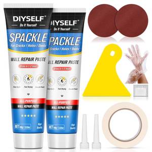 lot 18261 image: DIYSELF 9 Pack Drywall Repair Kit, Surface Repair Kit, Spackle Wall Repair, 2�100g (7oz Total) Putty, White Drywall Mud, Plaster for Holes, Cracks, Gaps, Fast-Drying Hole Filler with Scraper, Sander